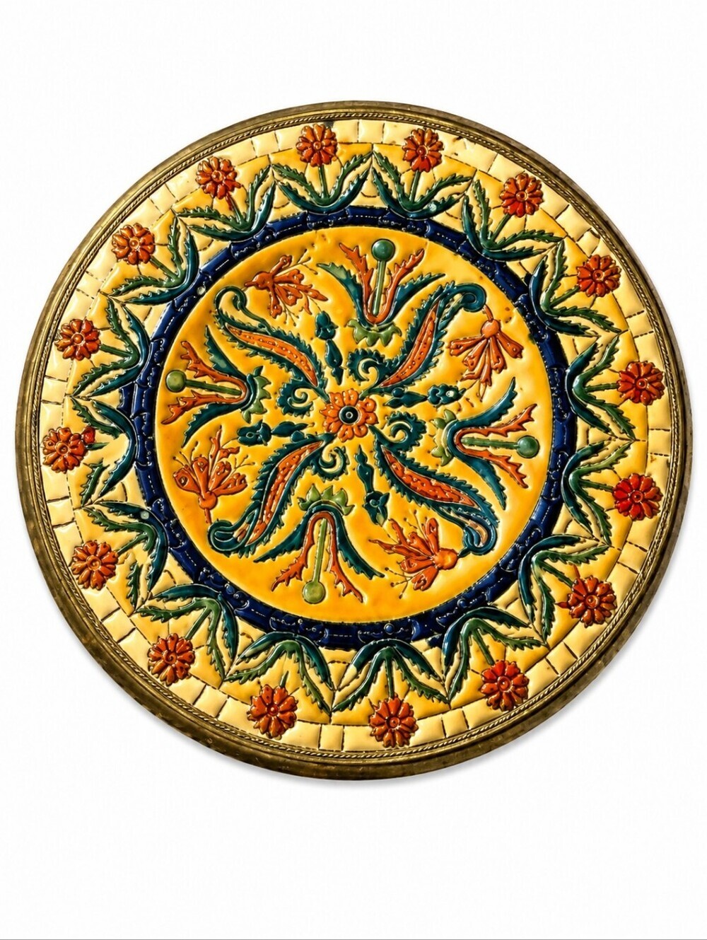 VTG Turkish Byzantine Brass Enamel Floral Outdoor Patio Wall Plate